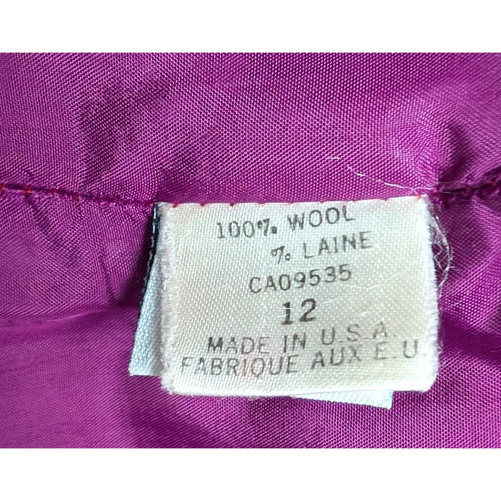 Tahari Vintage Magenta 100% Wool Pencil Skirt Made in USA Size 12 Purple - Picture 8 of 15